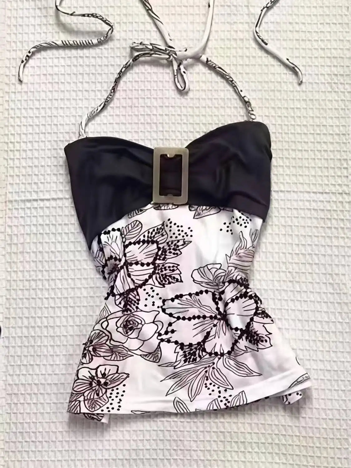Summer Sweet Chic Design Lace Spliced Halter Tanks Slim Fit Flower Prints Hotsweet Backless Women Blouses Korean Fashion