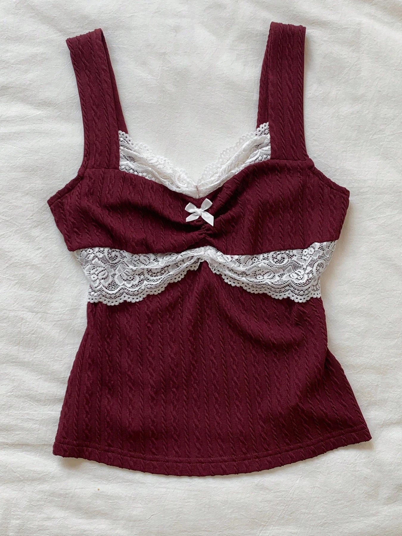 Y2K Summer Fashion New Lace Splicing Bow Decoration Pure Desire Women's Tank Top