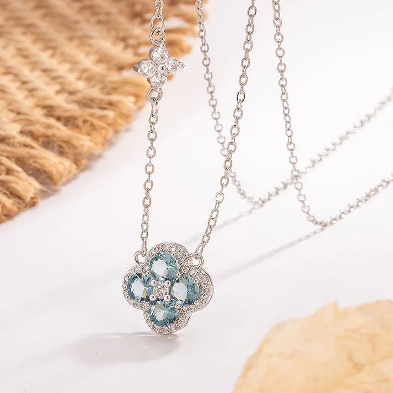 925 Sterling Silver Lucky Four-leaf Clover Pendant Necklace For Women Choker Chain Wedding Engagement Party Jewelry Gift