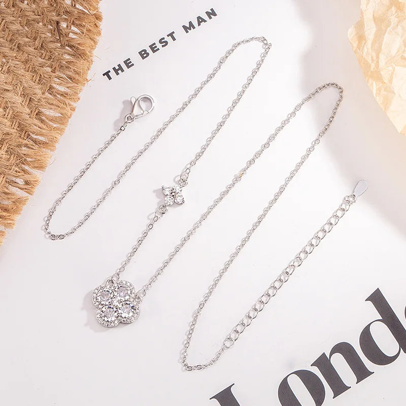 925 Sterling Silver Lucky Four-leaf Clover Pendant Necklace For Women Choker Chain Wedding Engagement Party Jewelry Gift