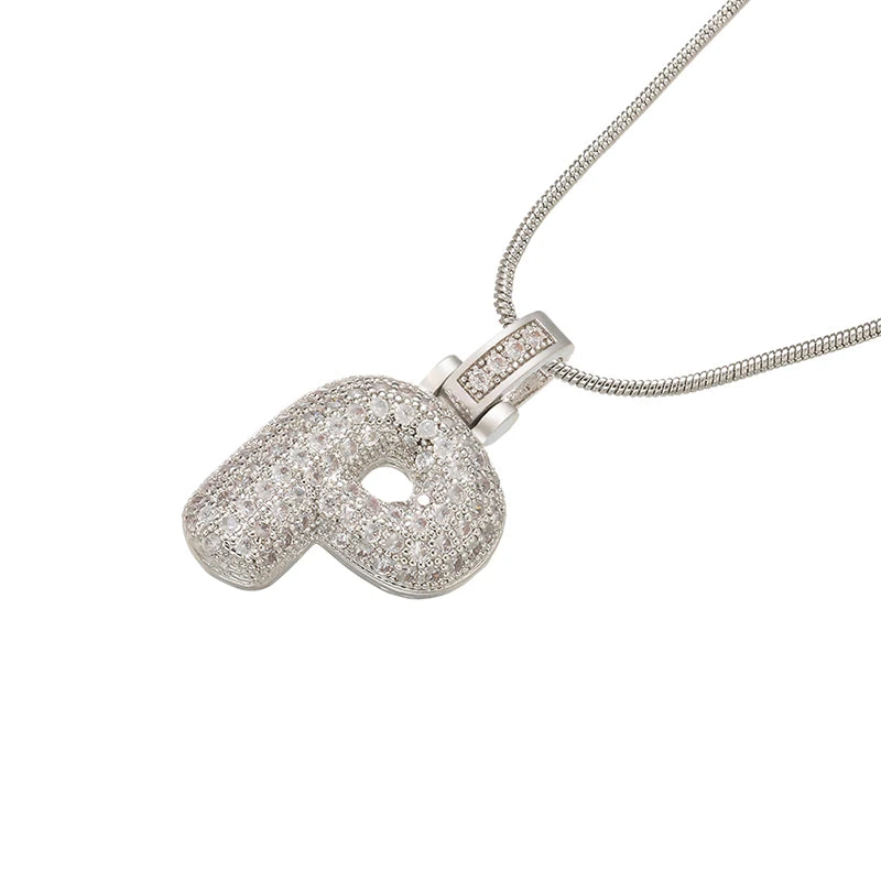 ZHUKOU Silver color Bubble initial letters necklaces 26 letters pendants necklaces for women Brass CZ Jewelry wholesale VL34