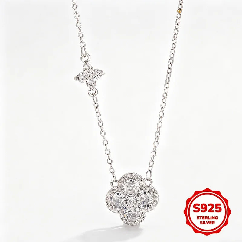 925 Sterling Silver Lucky Four-leaf Clover Pendant Necklace for Women Delicate Choker Chain Wedding Party Engagement Jewelry