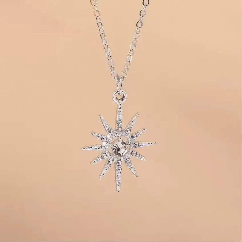 Sparking Silver Color Y2K Crystal Sun Moon Necklaces for Women Star Pendants Necklace Chain Girls Jewelry Gifts