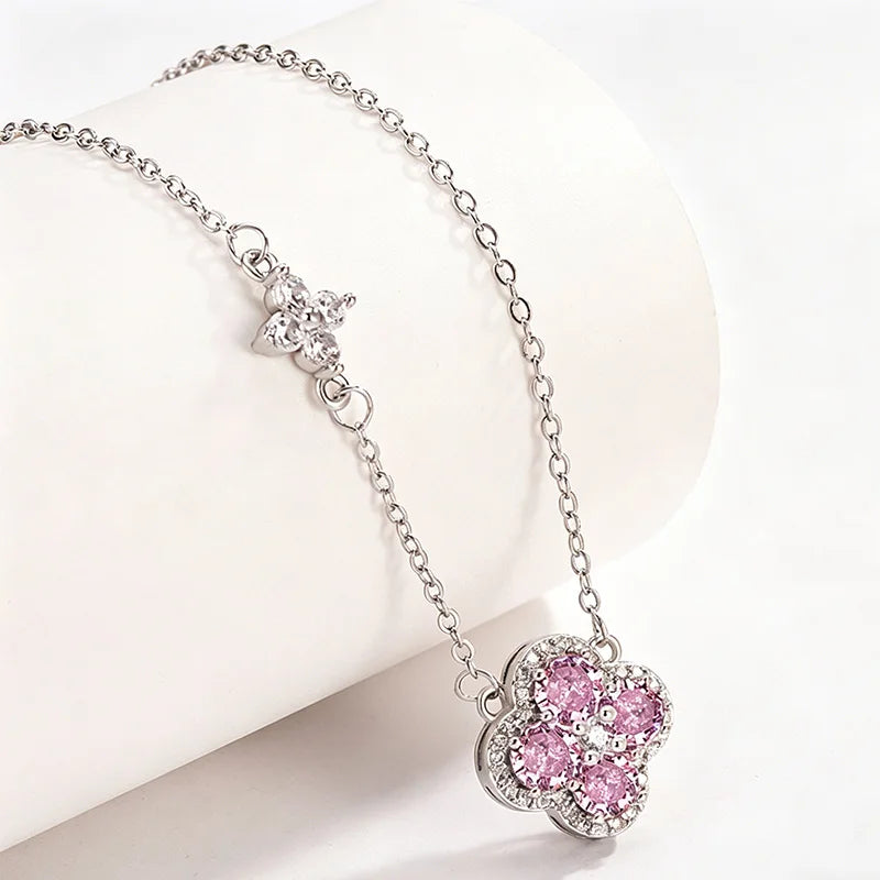 925 Sterling Silver Lucky Four-leaf Clover Pendant Necklace for Women Delicate Choker Chain Wedding Party Engagement Jewelry