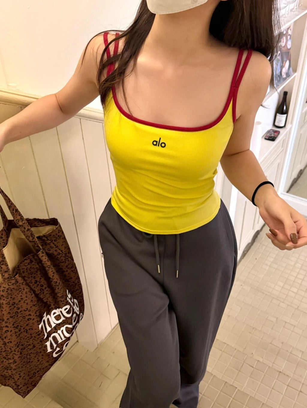 Summer New Pure Desire Letter Print Splice Strap Vest Slimming Color Block One-Piece Women's Vest with Chest Pad U-Neck Nylon