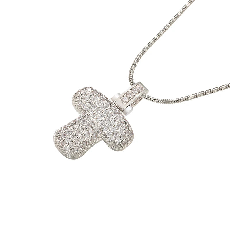ZHUKOU Silver color Bubble initial letters necklaces 26 letters pendants necklaces for women Brass CZ Jewelry wholesale VL34