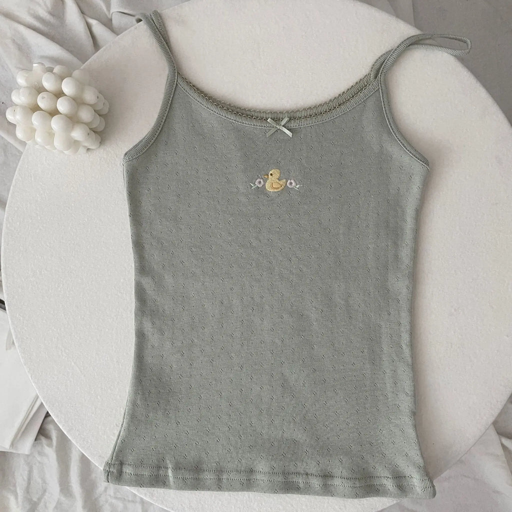 Floral Print Lace Trim Camis Women Summer New Bow Slim Sleeveless Crop Tops Vest Sweet Cute Sexy Preppy Style Tank Top Y2k Chic