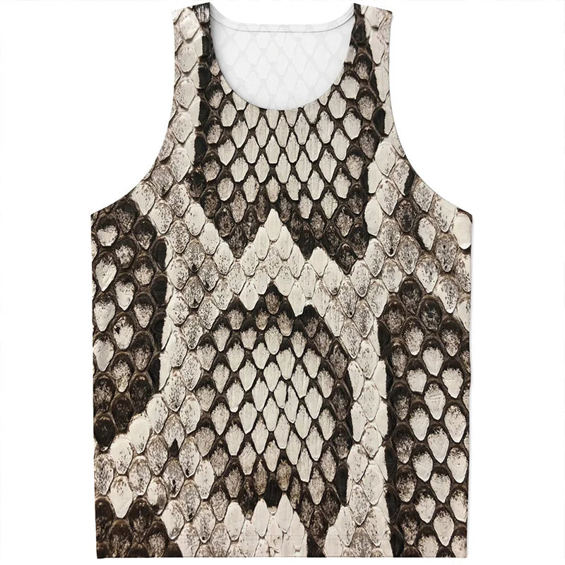 Punk Snake Skin Graphic Tank Tops Men Women Sleeveless Beach Vest Cool 3D Printed Tee Shirt Tops Oversized Summer Streetwear