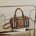 Large Capacity Classic Stripe Plaid Pattern Shoulder Bag PU Crossbody Tote with Adjustable Strap Zip Closure for Daily Use