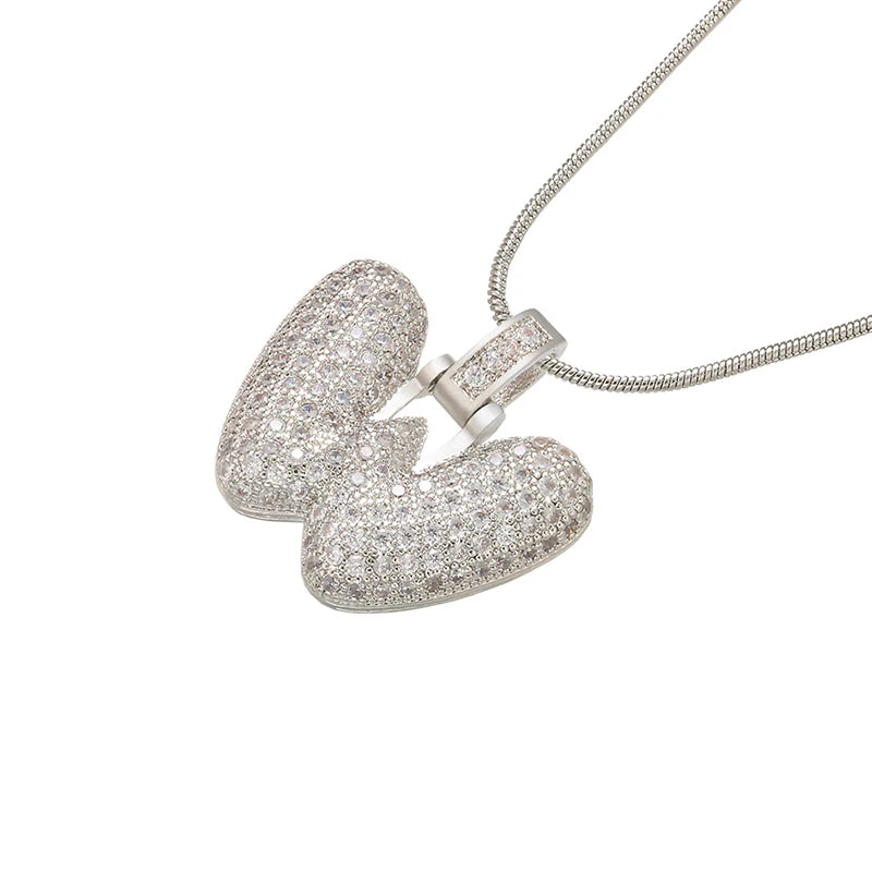 ZHUKOU Silver color Bubble initial letters necklaces 26 letters pendants necklaces for women Brass CZ Jewelry wholesale VL34