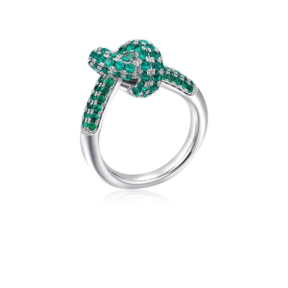 Luxury Colorful CZ Knot Stainless Steel Ring for Women Gold Plated Statement Fashion Jewelry Wedding Party Gift Daily Wear Trend