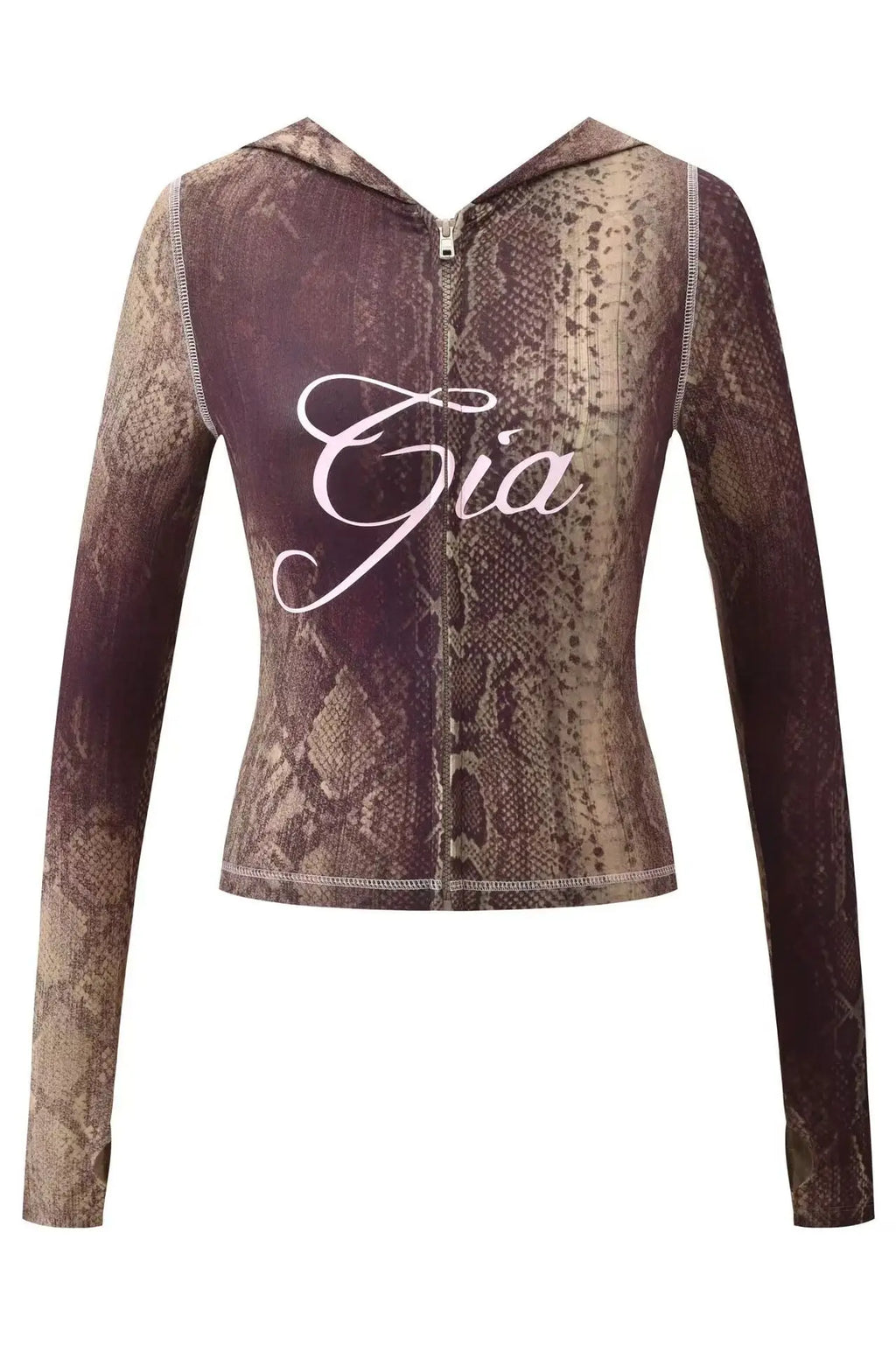 gia slim fit letter printed open thread design hooded zipper short jacket pants set