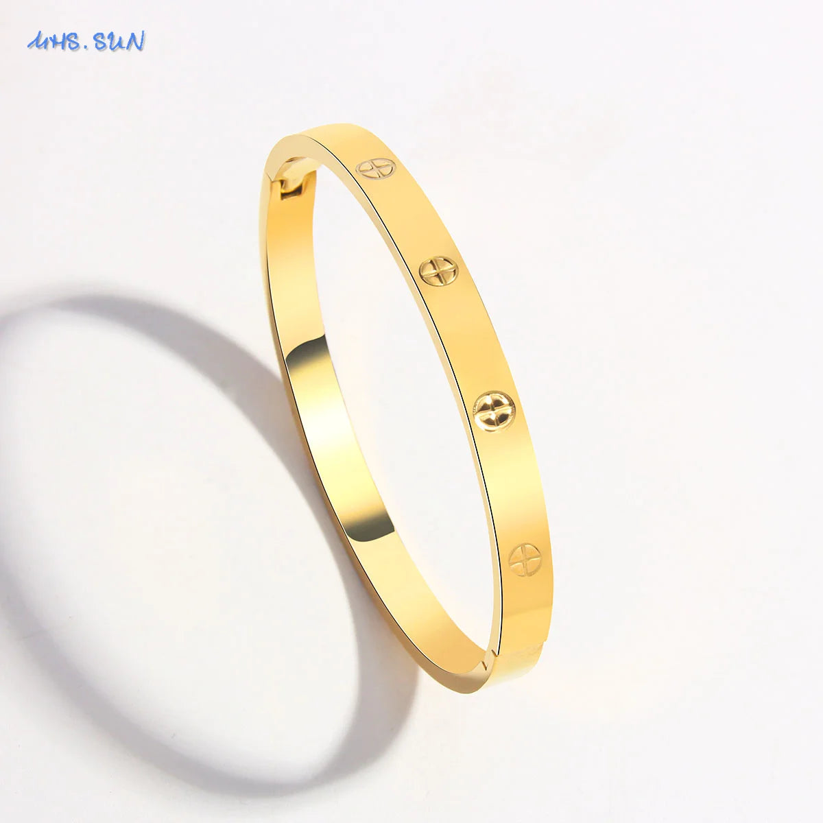 MHS.SUN Simple Cross Stainless Steel Bangle Can Open Bracelet For Women Men Waterproof Gold Color Daily Cuff Jewelry 1PC