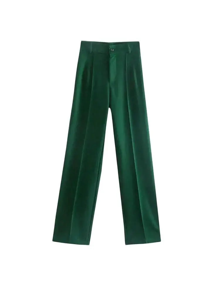 Women Chic Fashion Office Wear Straight Pants Vintage High Waist Zipper Fly Female Trousers Mujer