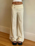 Vintage Y2K Korean Streetwear Pants Woman Low Rise Straight Loose Beige Trousers Button Up Basic 2000S Women Casual Pants