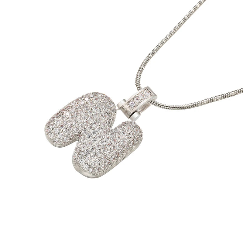 ZHUKOU Silver color Bubble initial letters necklaces 26 letters pendants necklaces for women Brass CZ Jewelry wholesale VL34