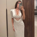 TARUXY Sexy Hollow Lace Dress Women's Fashion Short Sleeve Elegant High Waist Slim Print Dress Summer Party Club Clothes Female