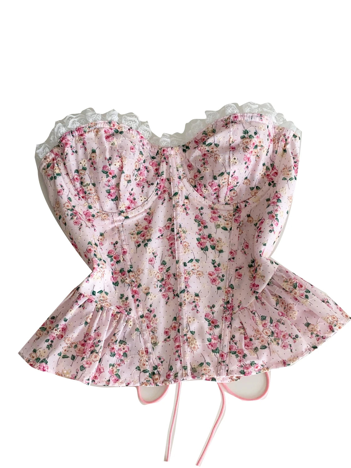 Dopne Floral Tie Waist Vest Women's Summer Lace Trim Belted Fibone Design Slimming Top Commute Sle Splice Edition