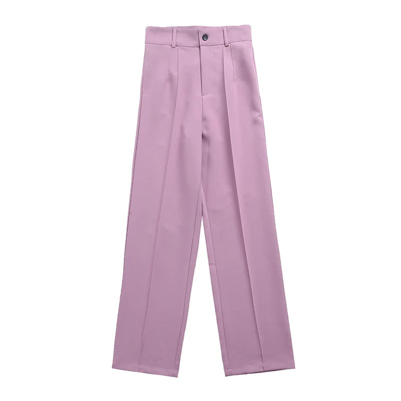 Women Chic Fashion Office Wear Straight Pants Vintage High Waist Zipper Fly Female Trousers Mujer