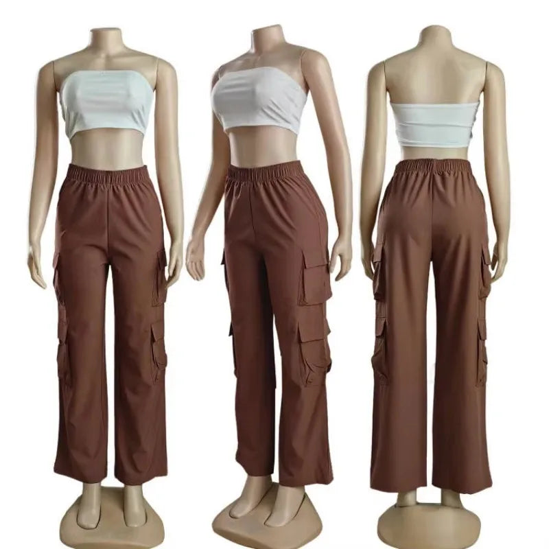 New Straight Cargo Pants Women High Waist Baggy Trousers Casual Wide Leg Slim Vintage Y2K Streetwear Pocket Fashion Casual Pants