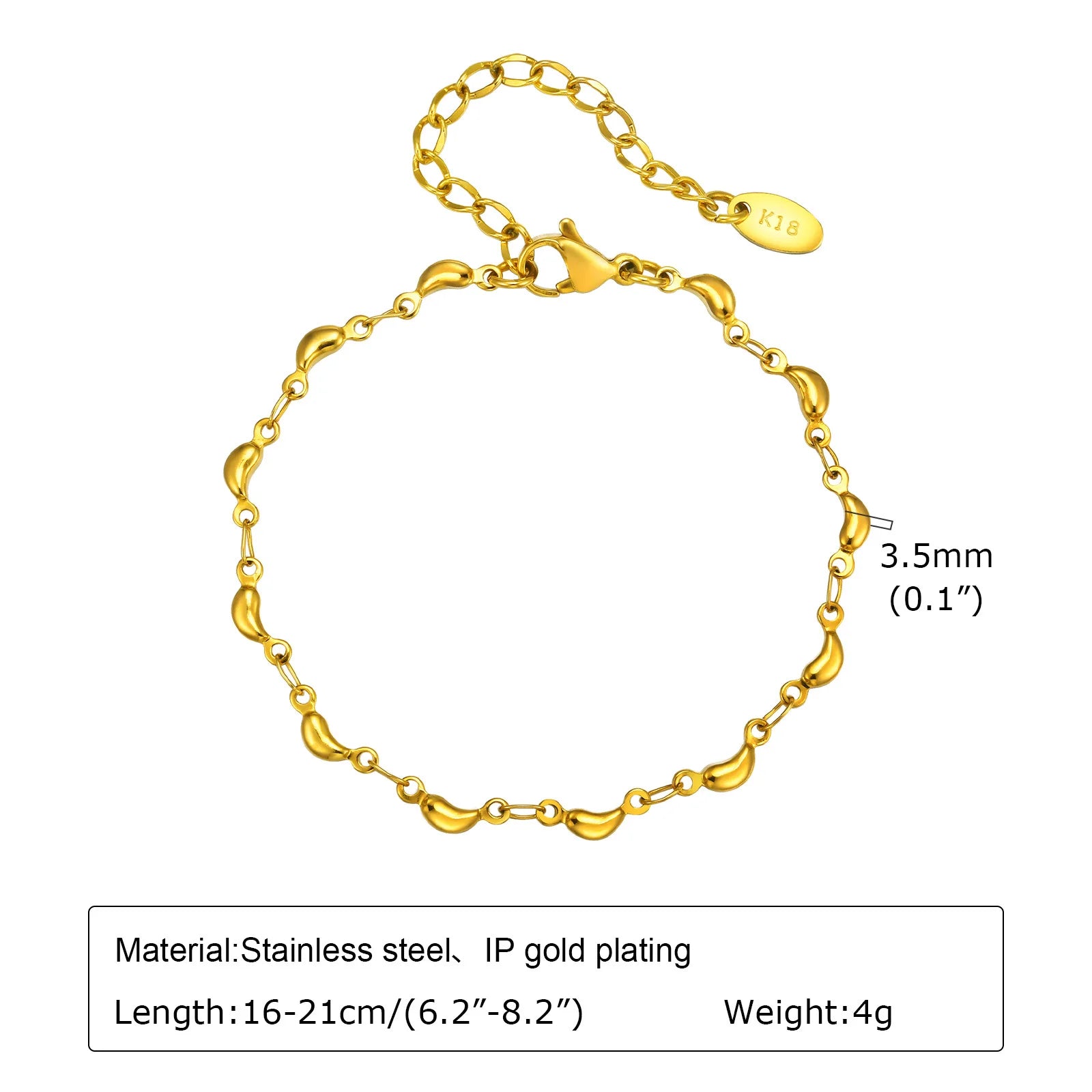 18K Gold Plated Link Bracelet for Women, Stainless Steel Stackable Chain Wristband, Adjustable Waterproof Jewelry