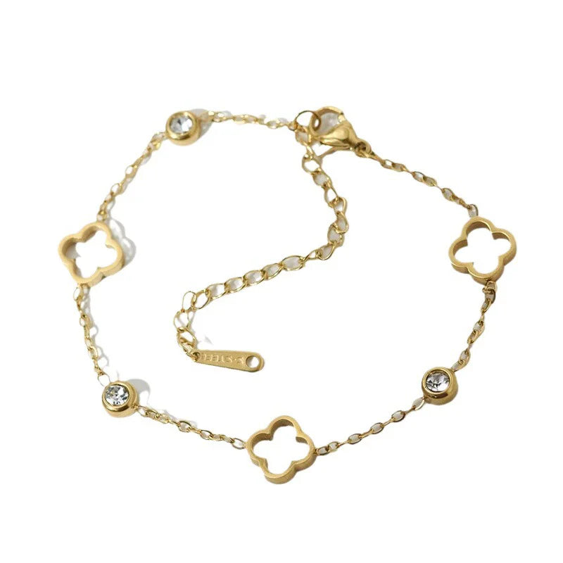 New Stainless Steel Hollow Clover Flower Necklace Bracelet Earnail Set for Women's Versatile Gift Accessories
