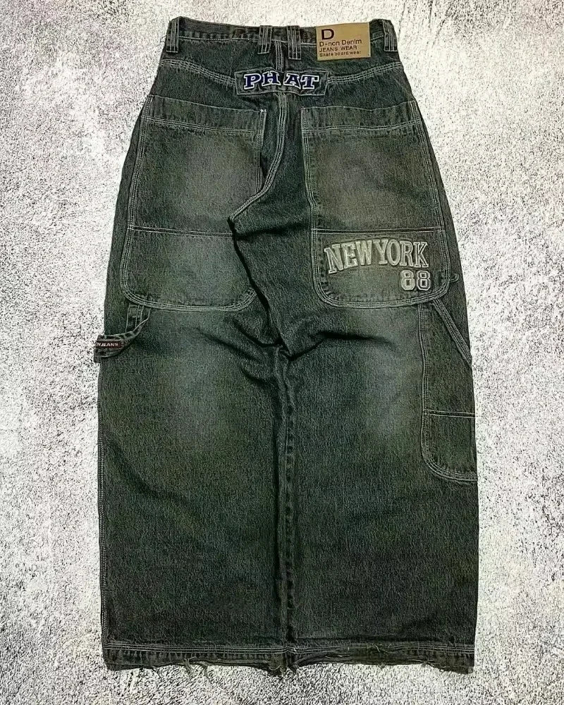 American Fashion Trend Joker Pattern Embroidered Loose Jeans Women Street Y2K New Hip Hop Oversized Wide-leg Pants Unisex Jeans