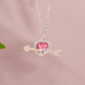 Delicate Y2k Crystal Pink Zircon Heart Necklace for Women Girl Bowknot Pendant Necklace Chain Party Jewelry Gifts