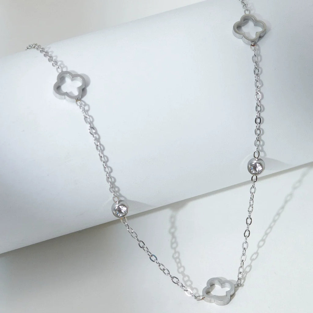 New Stainless Steel Hollow Clover Flower Necklace Bracelet Earnail Set for Women's Versatile Gift Accessories