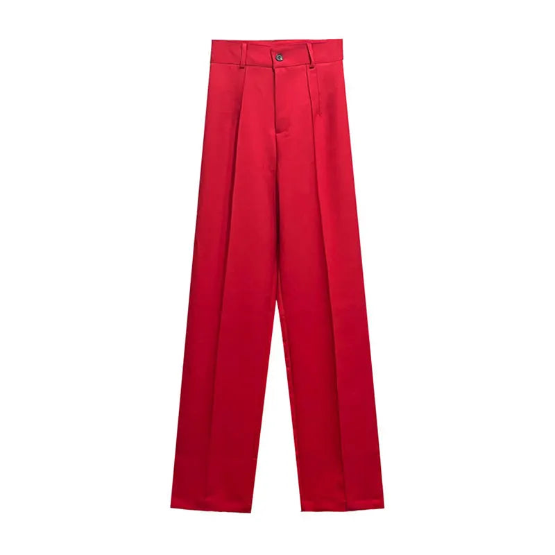 Women Chic Fashion Office Wear Straight Pants Vintage High Waist Zipper Fly Female Trousers Mujer