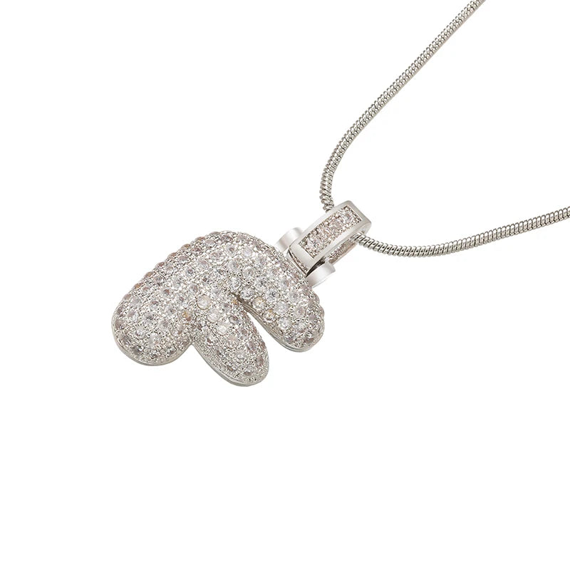ZHUKOU Silver color Bubble initial letters necklaces 26 letters pendants necklaces for women Brass CZ Jewelry wholesale VL34