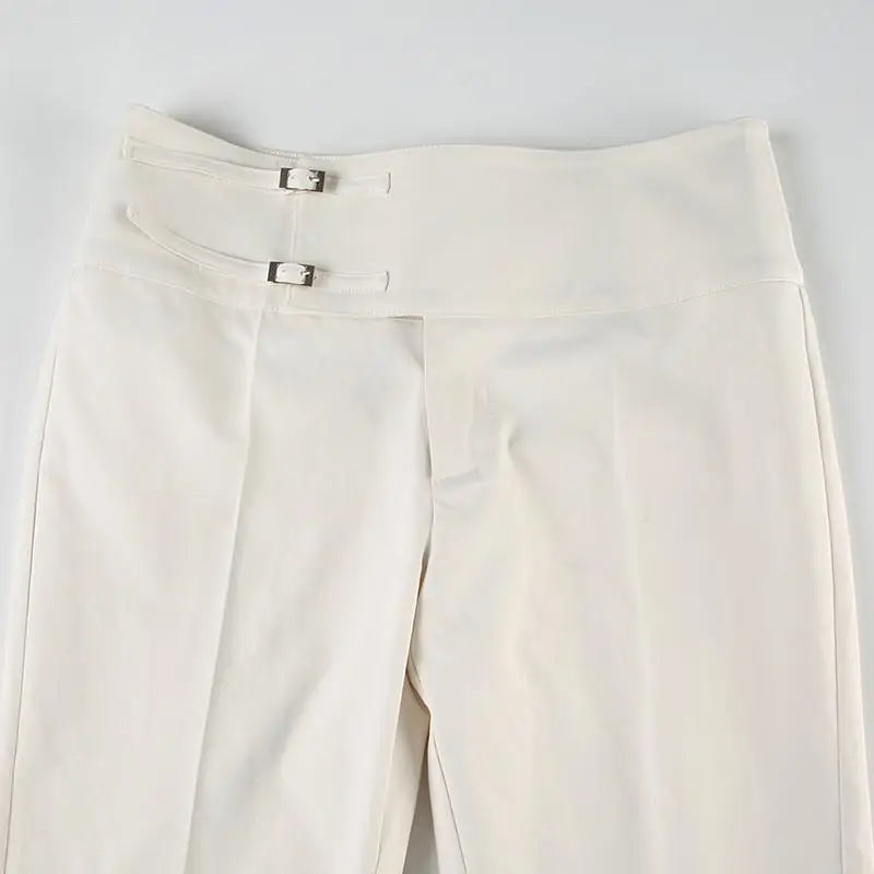 Vintage Y2K Korean Streetwear Pants Woman Low Rise Straight Loose Beige Trousers Button Up Basic 2000S Women Casual Pants