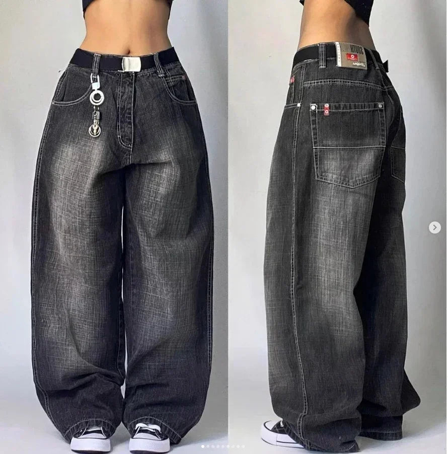 American Fashion Trend Joker Pattern Embroidered Loose Jeans Women Street Y2K New Hip Hop Oversized Wide-leg Pants Unisex Jeans
