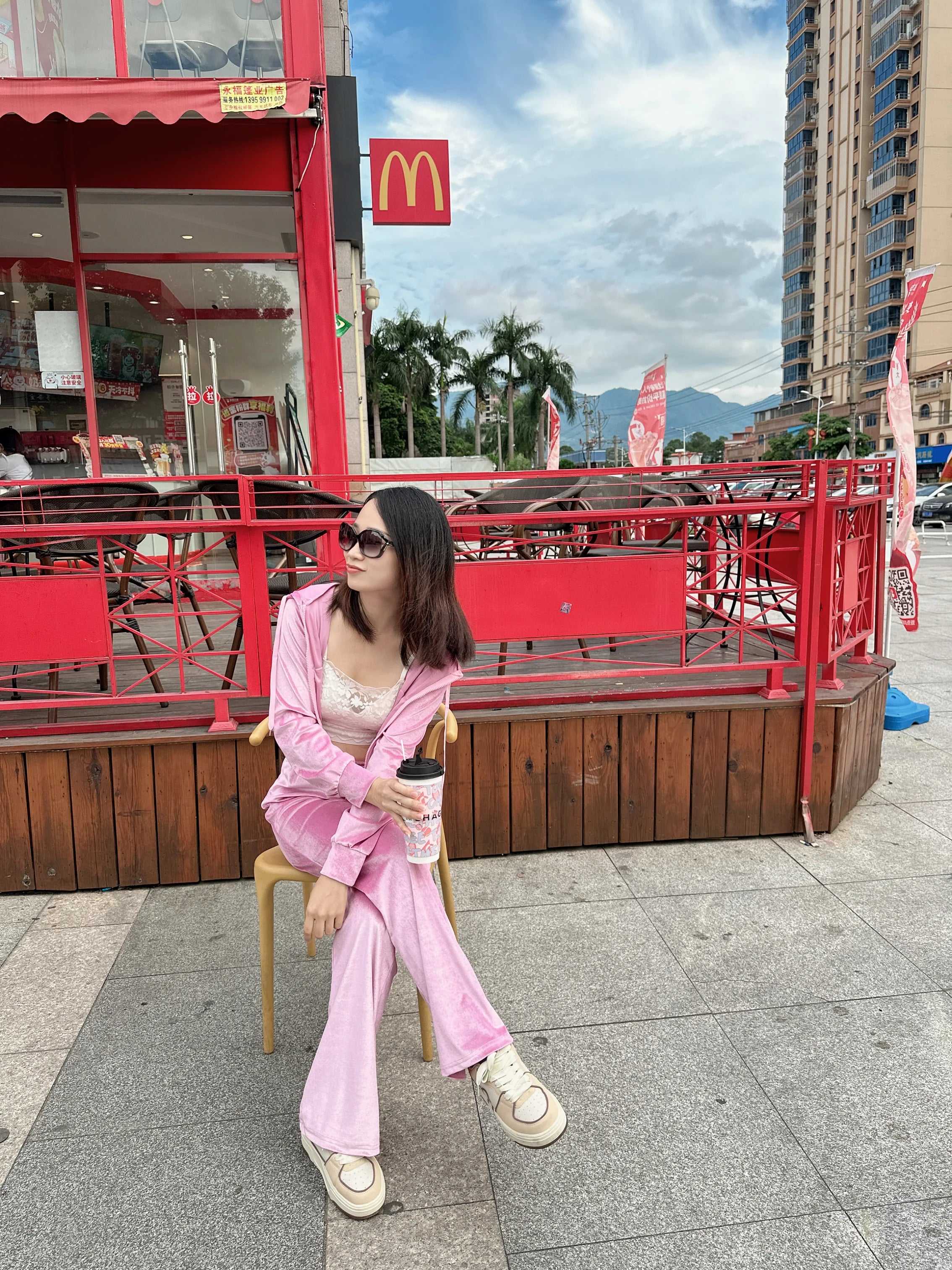Fall Winter Women's Two-Piece Pantsuit Letter Rhinestone Hooded Jacket & Trousers Jogging Set Female Casual Slim 2 Pieces Sets
