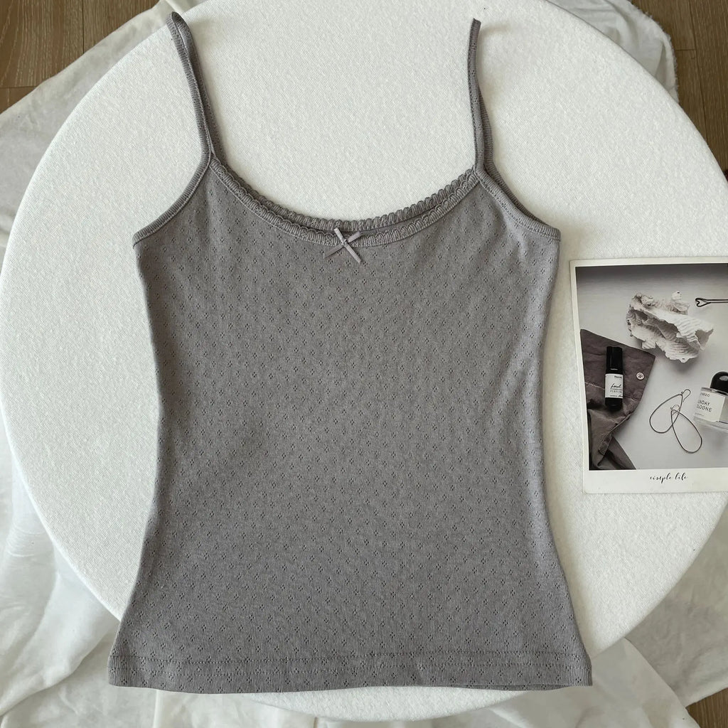 Floral Print Lace Trim Camis Women Summer New Bow Slim Sleeveless Crop Tops Vest Sweet Cute Sexy Preppy Style Tank Top Y2k Chic
