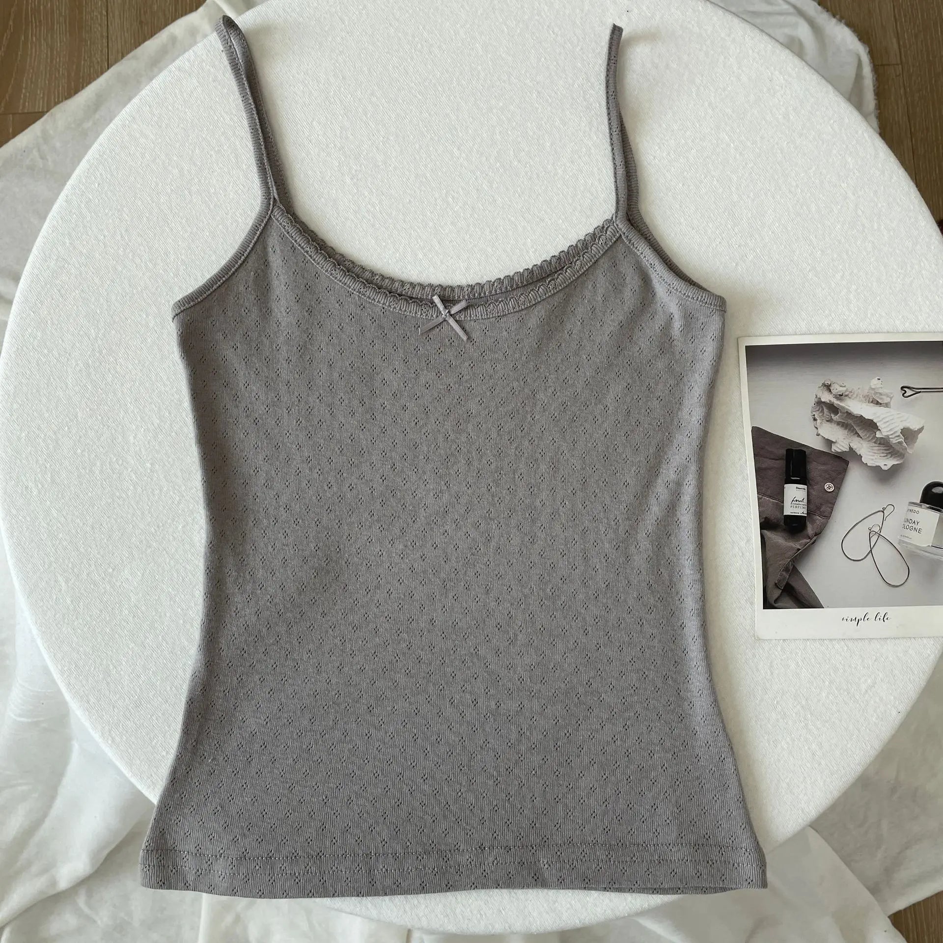 Floral Print Lace Trim Camis Women Summer New Bow Slim Sleeveless Crop Tops Vest Sweet Cute Sexy Preppy Style Tank Top Y2k Chic