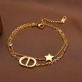 Fashionable Titanium Steel Double Layer Bracelet with Letter Star Design Simple Elegance Daily Wear Unique Style Hand Jewelry