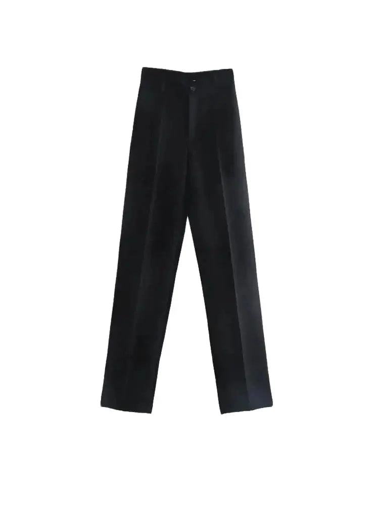 Women Chic Fashion Office Wear Straight Pants Vintage High Waist Zipper Fly Female Trousers Mujer
