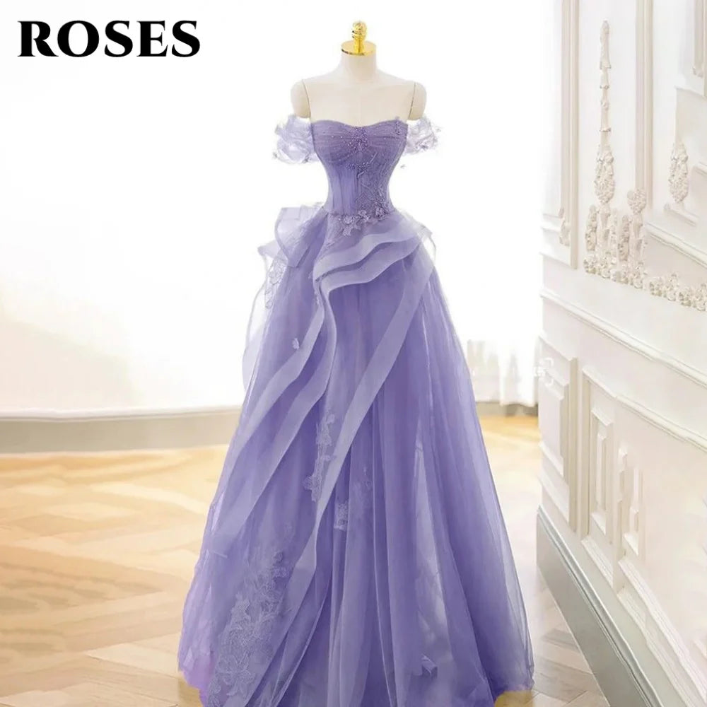 ROSES Sage Green Prom Dress Appliques Tulle Celebrity Dresses Tiered Pleat Women's Evening Dress Sweetheart Formal Gown 프롬 드