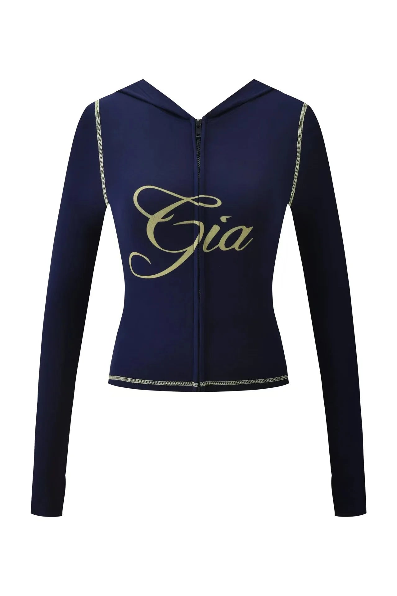 gia slim fit letter printed open thread design hooded zipper short jacket pants set