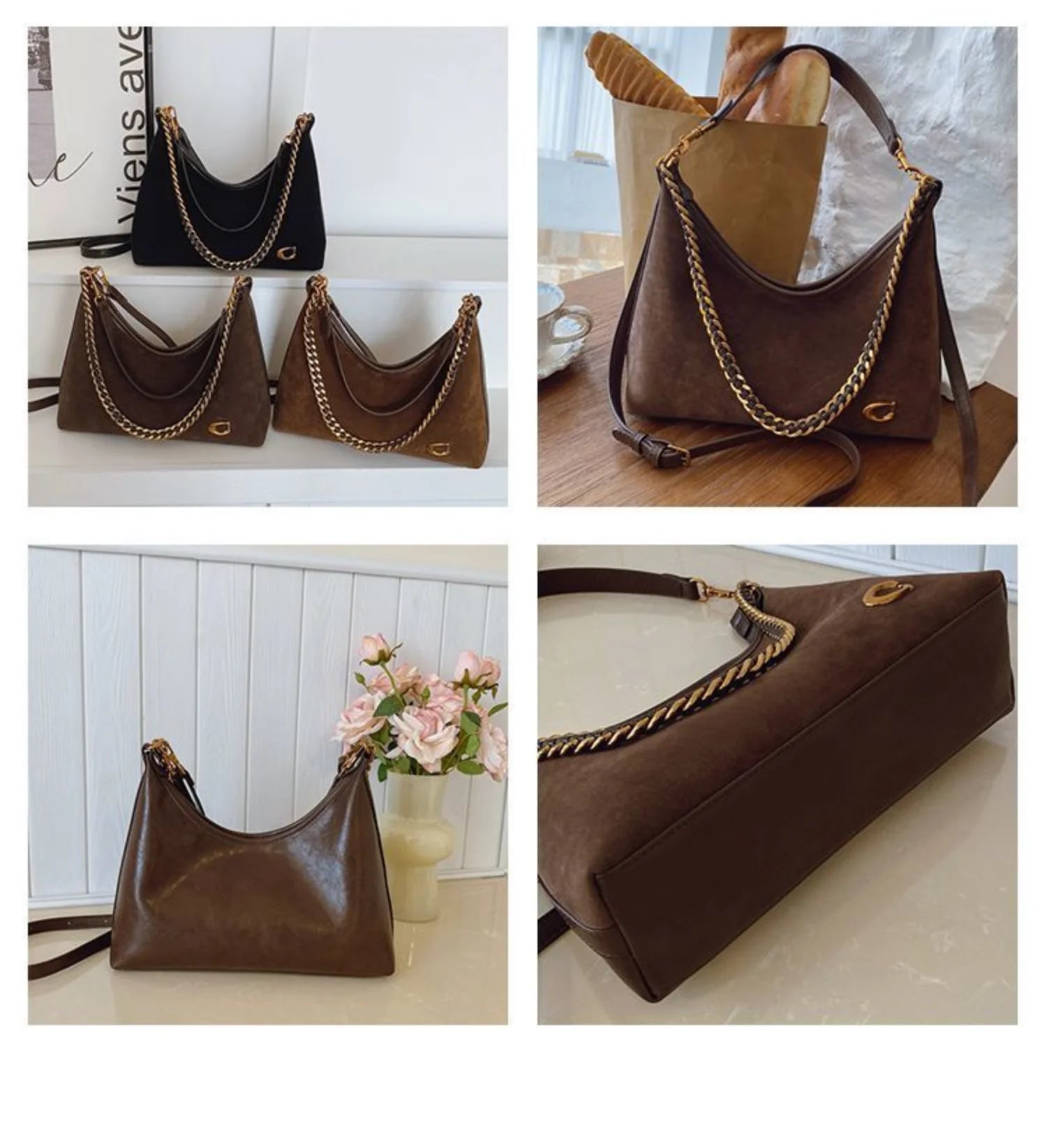 Women's new light luxury fashionablehigh-end black suede shouldercrossbody bag,versatile for commuting, large capacity tote bag