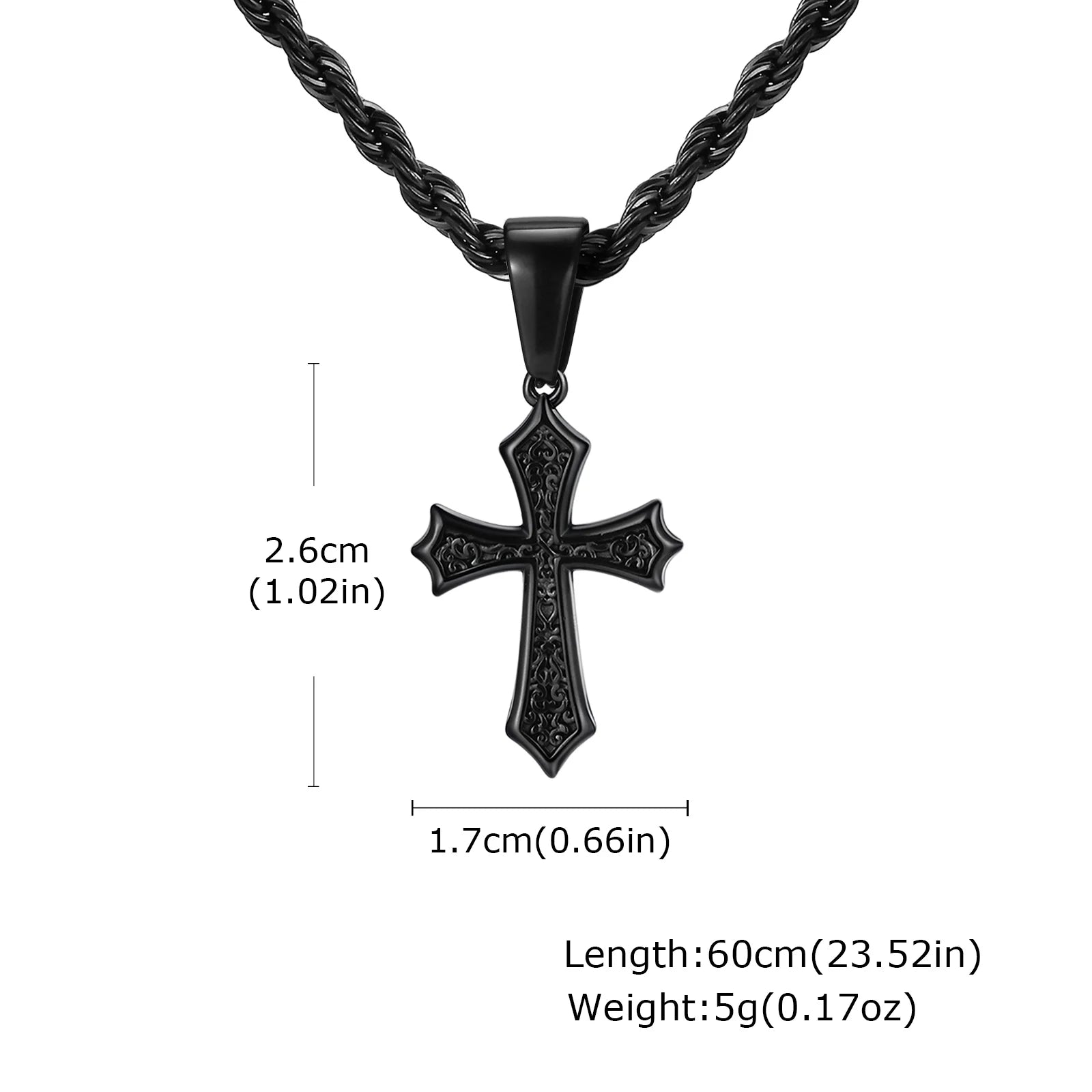 Hip Hop Cross Necklace for Men Women,50/55/60cm Stainless Steel Chic Cross Pendant,Christian Classic Jewelry Gifts
