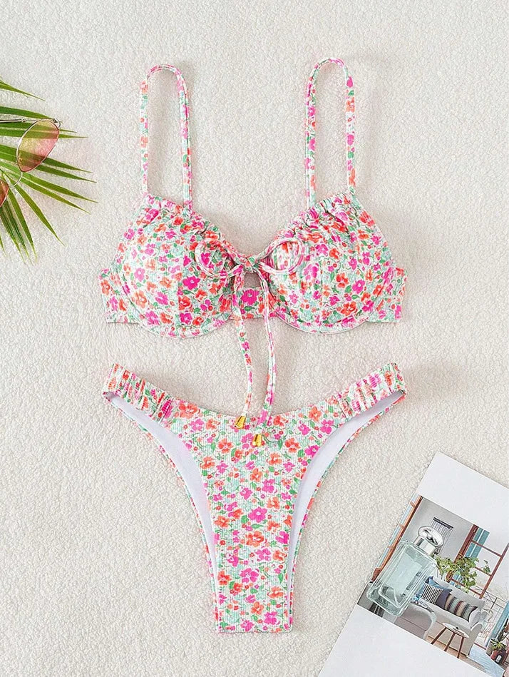 New Sexy Floral Print Push Up Bikini 2024 Women Swimwear Female Swimsuit Two Pieces Thong Bikini Set Bather Bathing Suit Beach