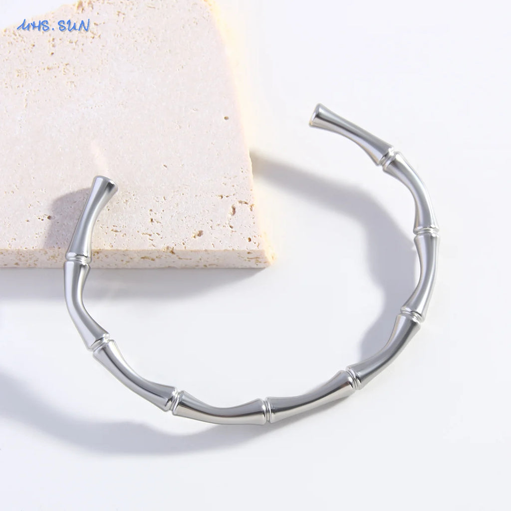 MHS.SUN Simple Cross Stainless Steel Bangle Can Open Bracelet For Women Men Waterproof Gold Color Daily Cuff Jewelry 1PC