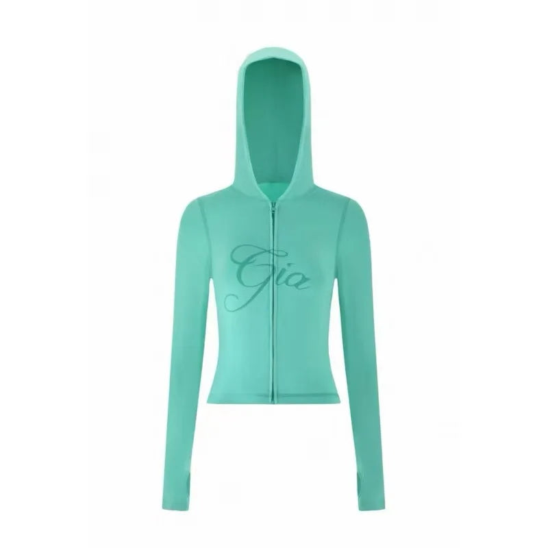 GIA New Velvet Zip-Up Hooded Jacket & Relaxed Loose Slim-Fit Pants Comfortable Minimalist Set in Blue