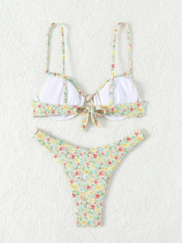 New Sexy Floral Print Push Up Bikini 2024 Women Swimwear Female Swimsuit Two Pieces Thong Bikini Set Bather Bathing Suit Beach