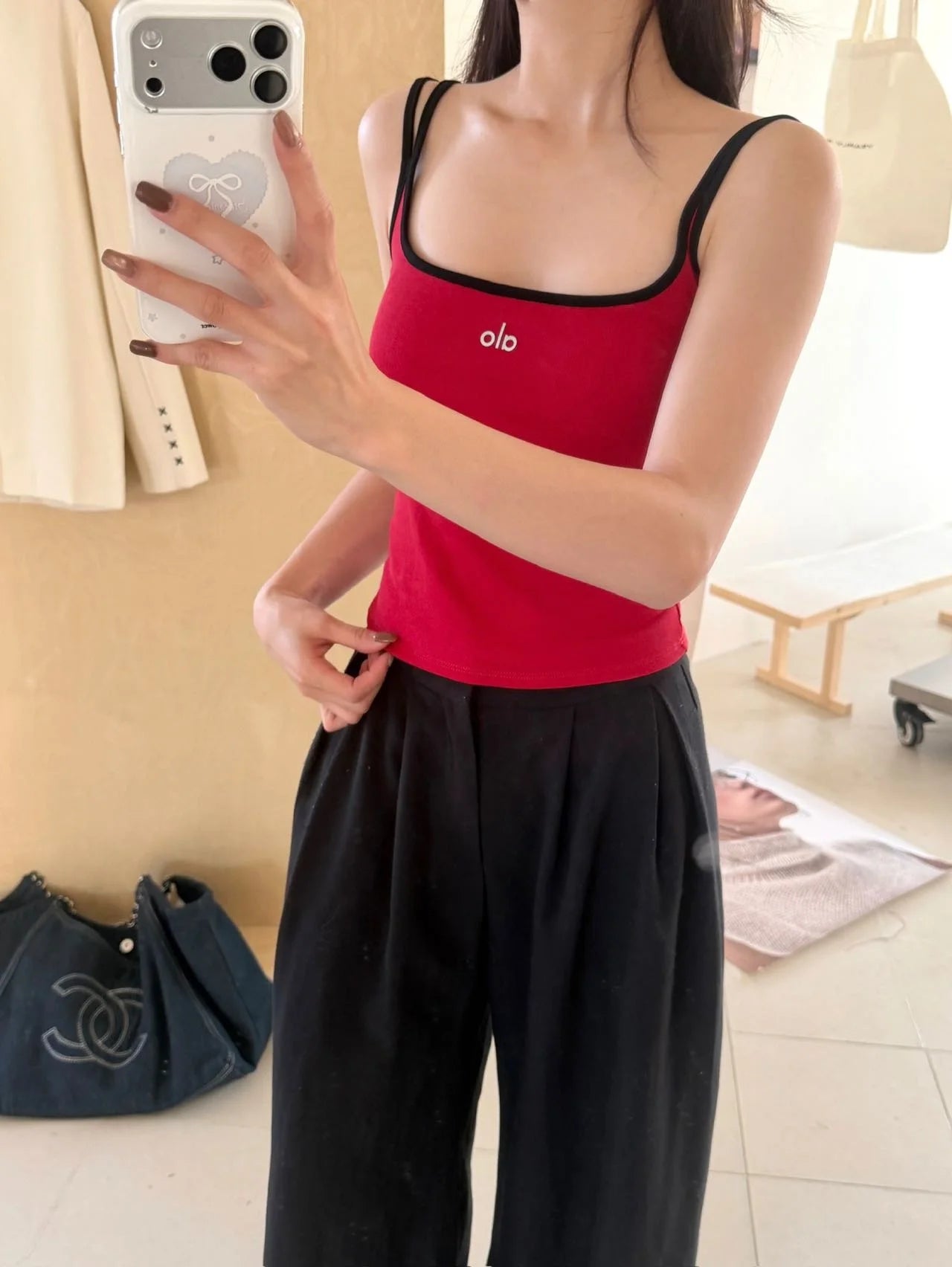 Summer New Pure Desire Letter Print Splice Strap Vest Slimming Color Block One-Piece Women's Vest with Chest Pad U-Neck Nylon
