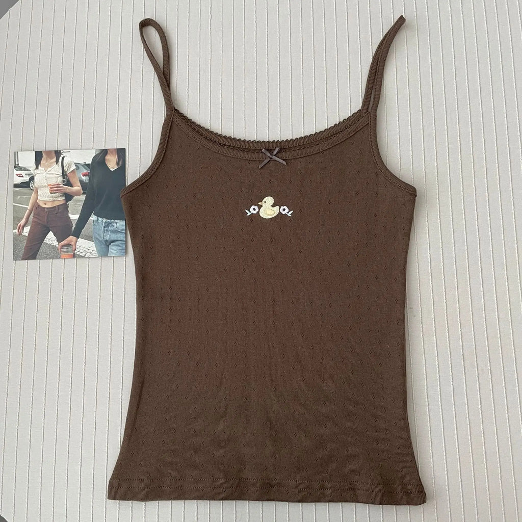 Floral Print Lace Trim Camis Women Summer New Bow Slim Sleeveless Crop Tops Vest Sweet Cute Sexy Preppy Style Tank Top Y2k Chic