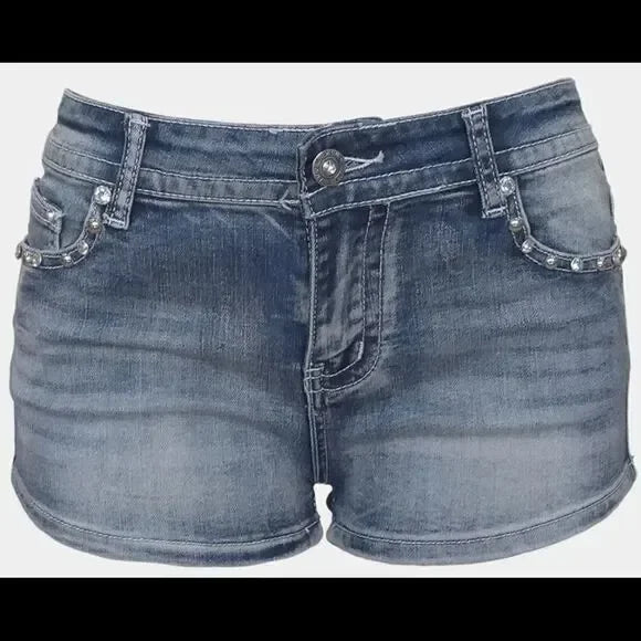 Women Rider Motorcycle Wing Rivet Embroidery Shorts Y2k Vintage Gothic Hot Girl Sexy Washed Denim Shorts Low Waist Mini Skirts