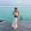 Women's Elegant Satin V Neck Long Dress Sleeveless Backless High Fork Robes Vacation Beach Maxi Vestidos 2026 New Lady Dresses